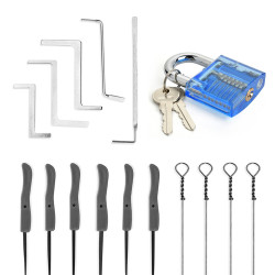 3 In 1 Set 16PCS Locksmith Tools Practice Transparent Lock Kit With Broken Key Extractor Wrench Tool Removing Hooks Hardware