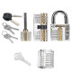 19PCS Locksmith Practice Lock Set with 4 Transparent Padlocks and 15 Precision Tableting Tools Spring Steel Durable with Storage Bag Easy Lock Opening Advance Lock Picking Tool Kit