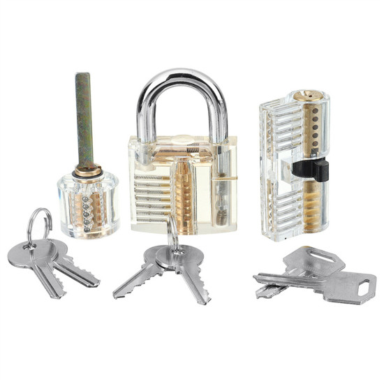 26PCS Locksmith Training Set Spring Steel with 3 Transparent Padlocks For Easy Visual Learning Portable Design Includes Automatic Unlock Gun Diverse Lock Picks Perfect for Beginners