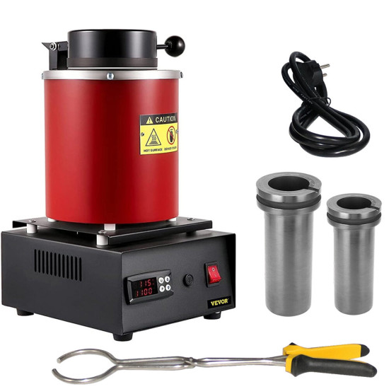 1400W Digital Electric Gold Melting Furnace with 1KG & 3KG High Purity Graphite Crucible - High-Efficiency Fast Heating up to 2000°F/1100°C Ideal for Metal Melting like Gold Silver Copper