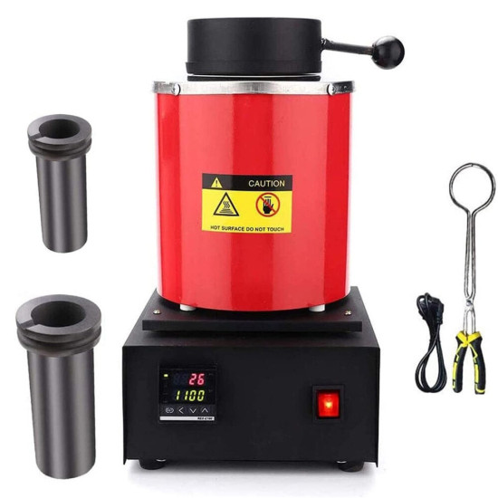 1400W Digital Electric Gold Melting Furnace with 1KG & 3KG High Purity Graphite Crucible - High-Efficiency Fast Heating up to 2000°F/1100°C Ideal for Metal Melting like Gold Silver Copper