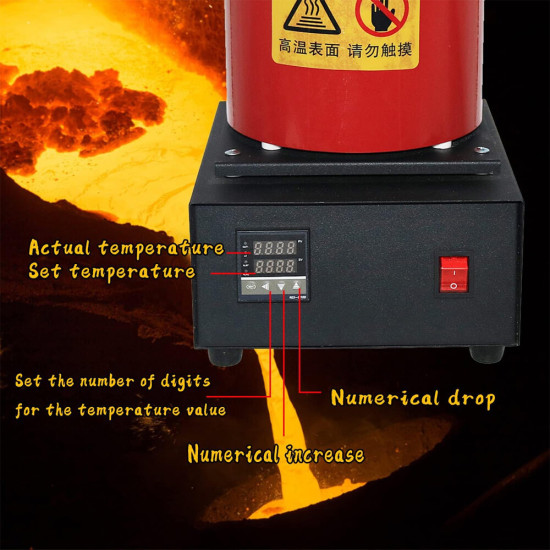 1400W Digital Electric Gold Melting Furnace with 1KG & 3KG High Purity Graphite Crucible - High-Efficiency Fast Heating up to 2000°F/1100°C Ideal for Metal Melting like Gold Silver Copper