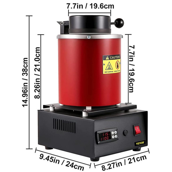 1400W Digital Electric Gold Melting Furnace with 1KG & 3KG High Purity Graphite Crucible - High-Efficiency Fast Heating up to 2000°F/1100°C Ideal for Metal Melting like Gold Silver Copper