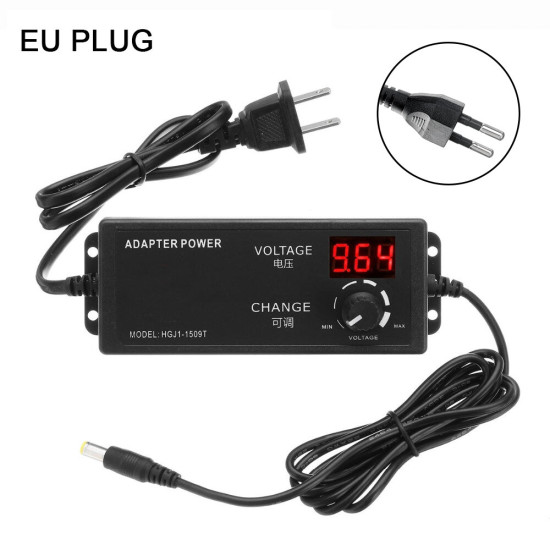 Excellway AC/DC Adjustable Power Adapter Supply 4-24V 2.5A 60W Speed Control Volt Display EU/US/AU/UK Plug - EU Plug