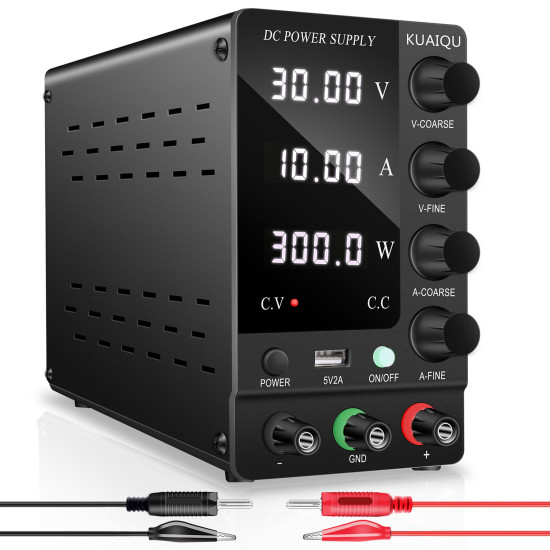 KUAIQU SPS-C Series Adjustable Voltage Power Supply Precision Control from 0-120V Voltage and 0-10A Current Superior Load Stability Detailed Digital Display Compact Design Ideal for Electronics Testing and Servicing - SPS-C3010 EU Plug