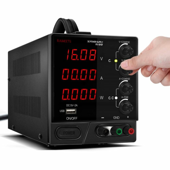 KAIWEETS PS-3010F DC Power Supply Variable 30V 10A with 4 LED Digital Display USB Interface Multiple Protections High Accuracy Best for Charging and Repairing