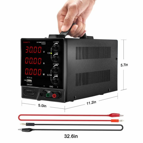 KAIWEETS PS-3010F DC Power Supply Variable 30V 10A with 4 LED Digital Display USB Interface Multiple Protections High Accuracy Best for Charging and Repairing