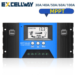 EXCELLWAY 30/40/50/60/100A MPPT Solar Controller LCD Solar Charge Controller Accuracy Dual USB Solar Panel Battery Regulator - 50A