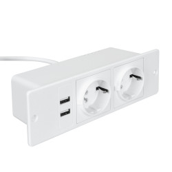 Table Socket with 2 USB 2 Sockets Built-in Socket 2-Way Installation Power Strip with 2 Screws for Kitchen Furniture or Worktops Recessed Socket 1.8 Cable16 A/3500 W - Black