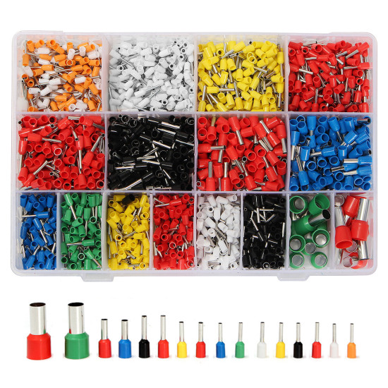 CT06 2120Pcs Wire Copper Crimp Connector Kit Includes Insulated Cord Pin End Terminals AWG 22 to 5 Pure Copper Tin-Plated Various Wire Sizes Multi-Colored Electrical Supplies