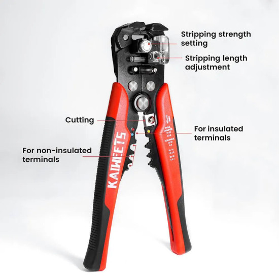 KAIWEETS KWS-103 Multifunctional Wire Stripper 10-24AWG Stripping 10-22AWG Crimping Adjustable Stopper TPR Handle - Red