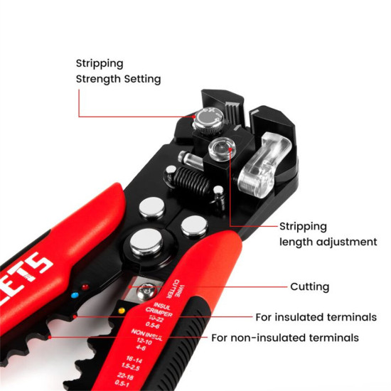 KAIWEETS KWS-103 Multifunctional Wire Stripper 10-24AWG Stripping 10-22AWG Crimping Adjustable Stopper TPR Handle - Red