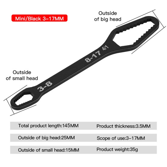 8-22mm 145mm/160mm Universal Torx Wrench Board Adjustable Double-head Torx Spanner Self-tightening Glasses Wrench Multi-purpose Hand Tool Auto Repair Mechanical - Silver 160mm