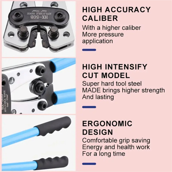 1 Set Battery Cable Copper Lug Crimping Tool HX-50B 10-1 AWG With 60Pcs Copper Ring Terminals 8 Sizes Cable Lugs Set