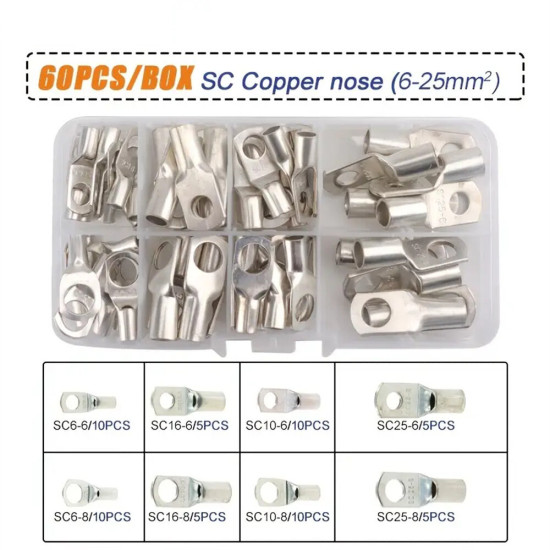 1 Set Battery Cable Copper Lug Crimping Tool HX-50B 10-1 AWG With 60Pcs Copper Ring Terminals 8 Sizes Cable Lugs Set