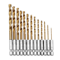 Drillpro DB-T2 13pcs 1.5-6.5mm HSS Titanium Coated 1/4 Inch Hex Shank Twist Drill Bit Set