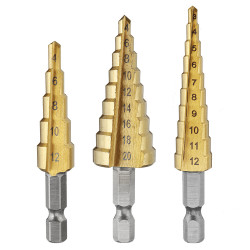 Drillpro 3Pcs 1/4 Inch Hex Shank HSS Titanium Coated Step Drill Bit Set 3-12/4-12/4-20mm