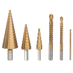 6PCs HSS Step Drill Bit Sets Straight Titanium Coated Cone Hole Cutter Automatic Center Punch Spiral Twist Saw Drill Bit