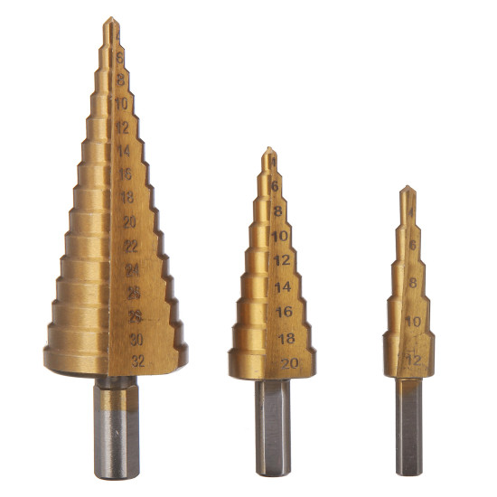 6PCs HSS Step Drill Bit Sets Straight Titanium Coated Cone Hole Cutter Automatic Center Punch Spiral Twist Saw Drill Bit