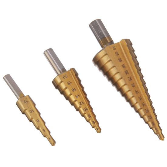 6PCs HSS Step Drill Bit Sets Straight Titanium Coated Cone Hole Cutter Automatic Center Punch Spiral Twist Saw Drill Bit