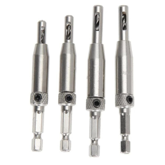 4Pcs HSS Self Centering Hinge Drill Bit Set for Hinges Drawer Guides Hole Saw Cutter