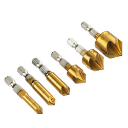 6pcs 6mm-19mm 5 Flute Countersink Drill Bit Set 90° Counter Sink Chamfer Cutter 1/4 Inch Hex Shank