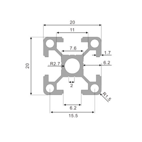 Machifit Silver 100-250mm 2020 T-slot Aluminum Extrusions Aluminum Profiles Frame for CNC Laser Engraving Machine - 250mm