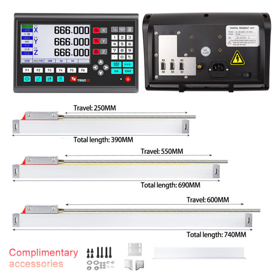 YHSINO YH800-3 DRO & YE Optical Linear Scale Set High Precision 3 Axis Durable Imported Parts Suitable for Different Measurement with Optional Length Professional Digital Display+ Scale - 150+350+650mm