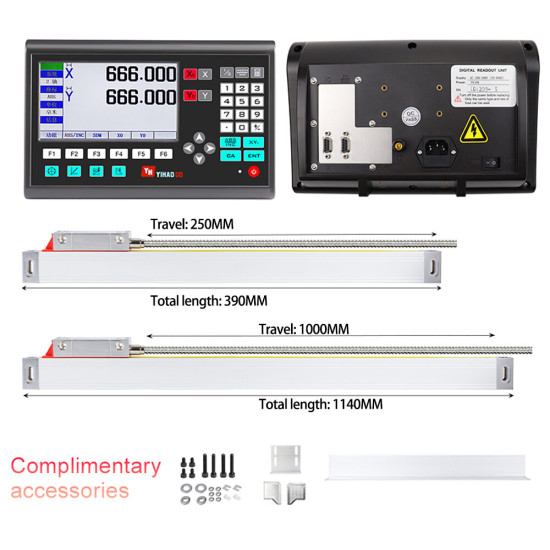 YHSINO YH800-2 Digital Display Ruler YE Optical Linear Scale with IP54 Protection High Precision Versatile Use for Milling Machines Lathes and More Imported Parts Large Screen Display Reliable Meanwell Power Supply - 250+1000mm