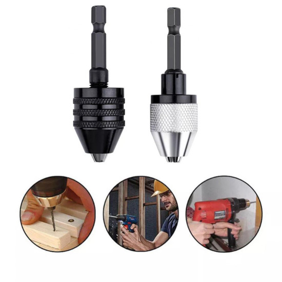 2PC  Hex Shank-Black and White Keyless Drill Chuck Adapter For Easy Bit Changes Available In Electric Grinder, Nail Machine, Engraving Machine