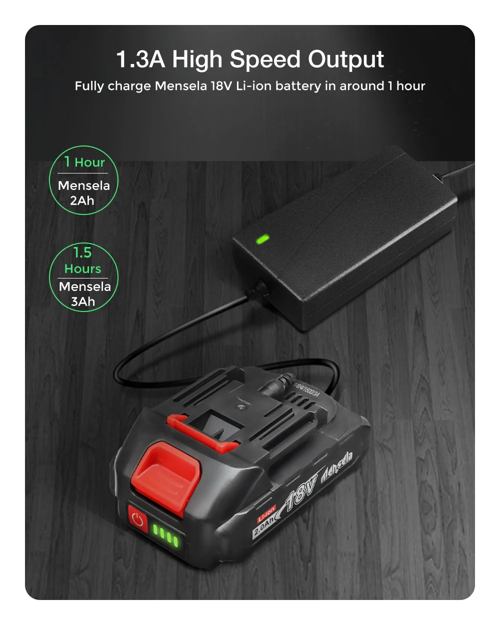 Mensela 18-21V 1.3A Lithium Battery Charger Adapter For Mensela Tools Battery