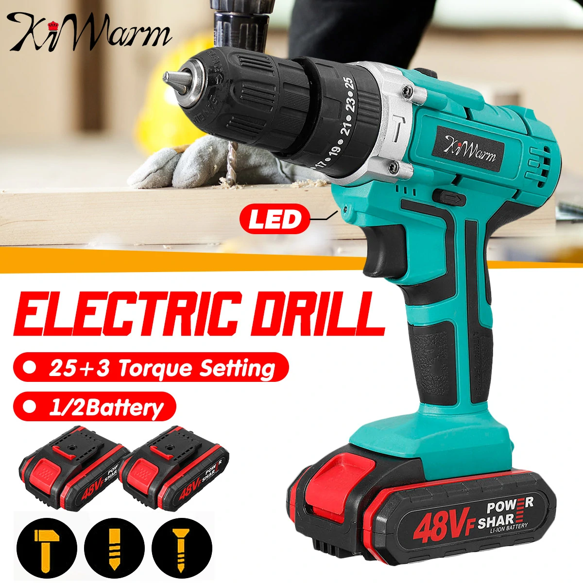 KiWarm 1200mAh 48VF Brushless Cordless Impact Drill Electric Impact Drill with Battery