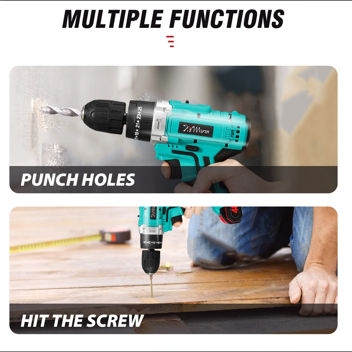 KiWarm 1200mAh 48VF Brushless Cordless Impact Drill Electric Impact Drill with Battery