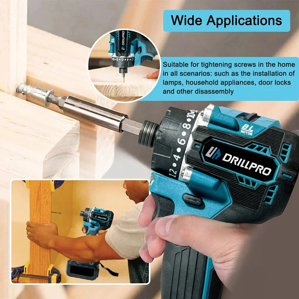 Drillpro 20+1 Gear Brushless Electric Screwdriver 1000W 4000rpm Ergonomic Design Compatible with mak 20V Battery for Extended Use Perfect for Heavy Duty Tasks