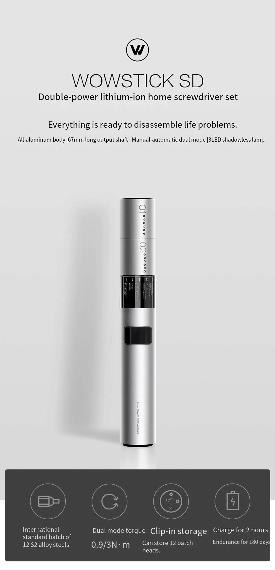 Wowstick SD63 Electric Screwdriver All-Aluminum Shell High Torque USB Type-C Charging Compact Design Long Battery Life