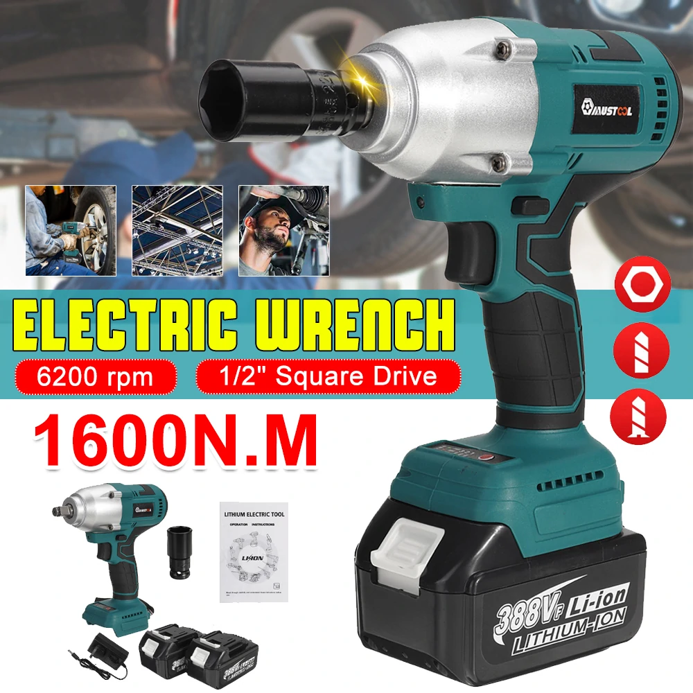 MUSTOOL 1600N.M Electric Impact Wrench Brushless Rechargeable Car Tires Power Tools