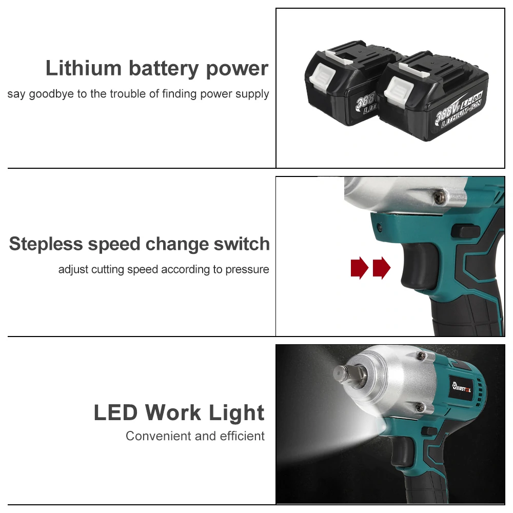 MUSTOOL 1600N.M Electric Impact Wrench Brushless Rechargeable Car Tires Power Tools