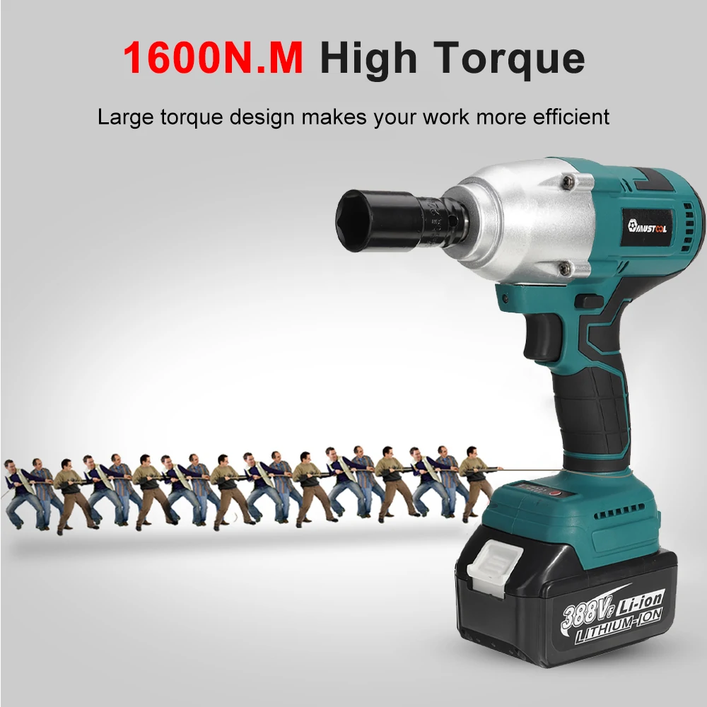 MUSTOOL 1600N.M Electric Impact Wrench Brushless Rechargeable Car Tires Power Tools