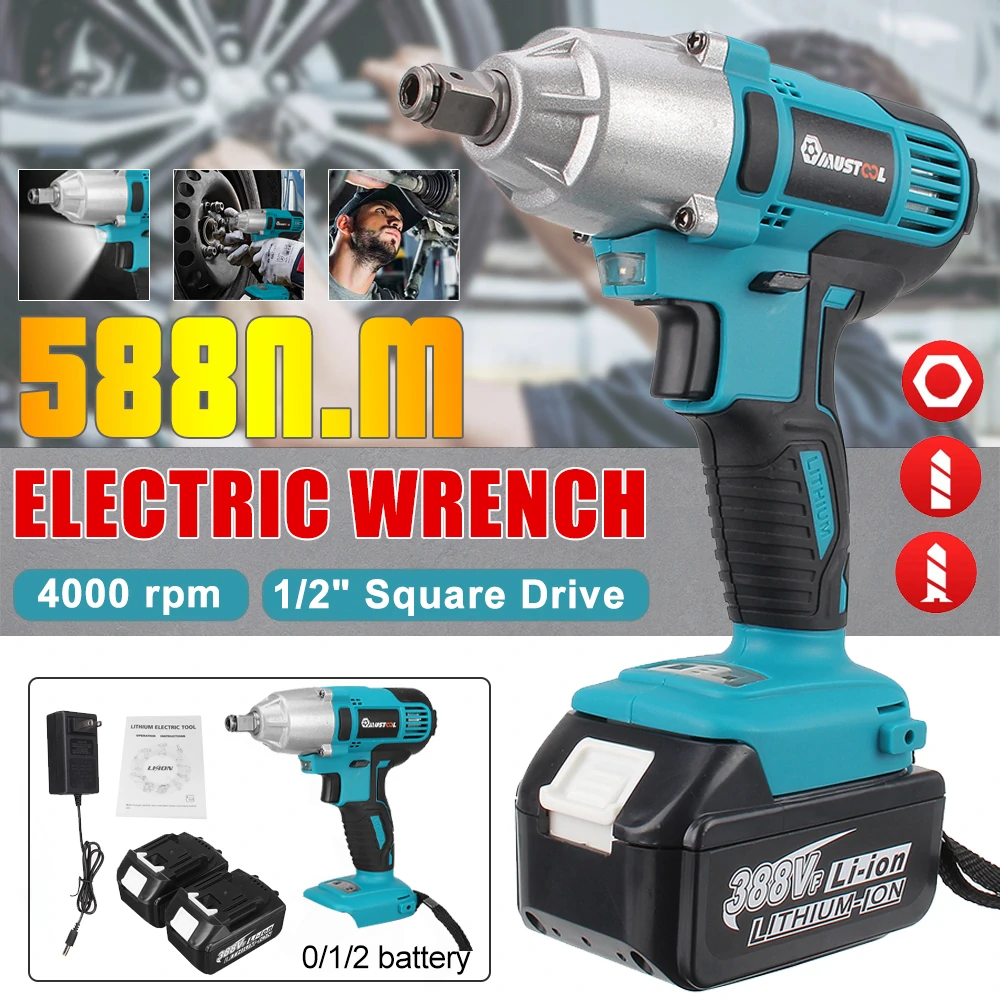 MUSTOOL 588N.M 1/2 4000rpm Brushed Cordless Electric Wrench Forward Lock Switch Spanner with/without Battery