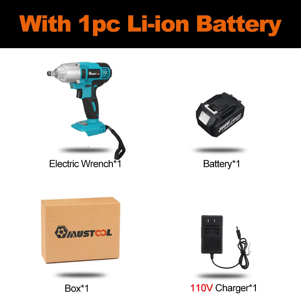 MUSTOOL 588N.M 1/2 4000rpm Brushed Cordless Electric Wrench Forward Lock Switch Spanner with/without Battery