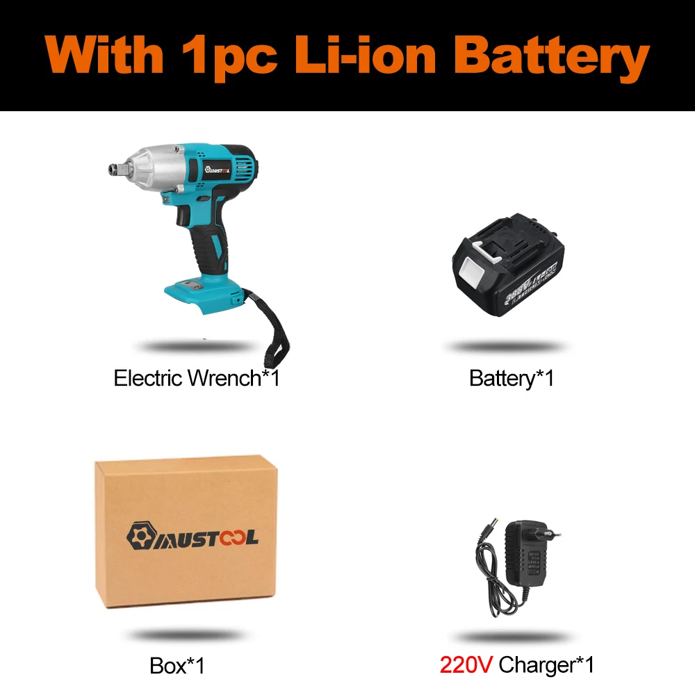 MUSTOOL 588N.M 1/2 4000rpm Brushed Cordless Electric Wrench Forward Lock Switch Spanner with/without Battery