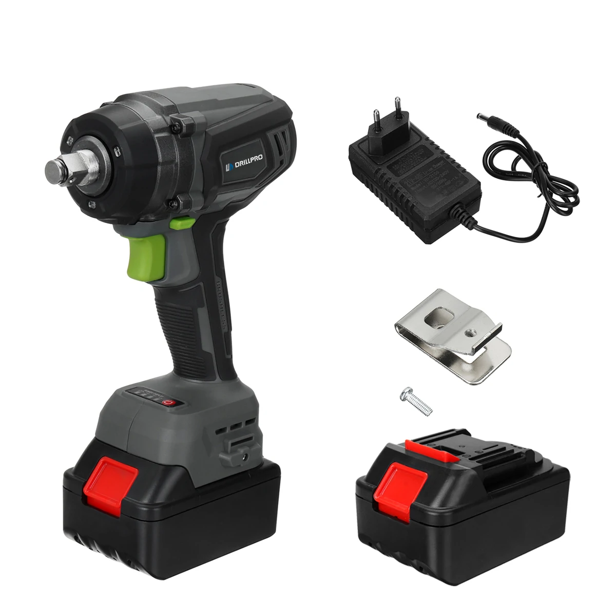 Drillpro Brushless Electric Wrench 1000N.m High Speed 5000RPM Impact  3+1 Reverse Stop Gear Positions Secure 1/2 Chuck Size Available with 15000mAh Battery