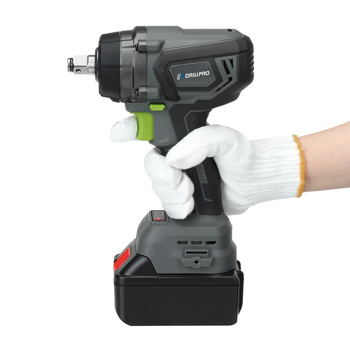 Drillpro Brushless Electric Wrench 1000N.m High Speed 5000RPM Impact  3+1 Reverse Stop Gear Positions Secure 1/2 Chuck Size Available with 15000mAh Battery