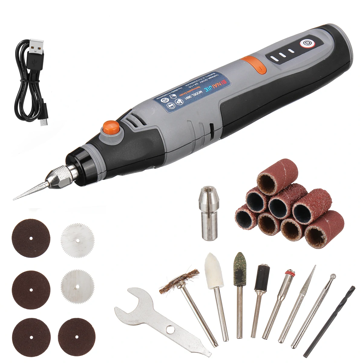 Mini Cordless Rotary Tool 3-Speed Power Rotary Kit LED Light USB Charging For Small Light Projects as Polishing Sanding Engraving DIY Crafts