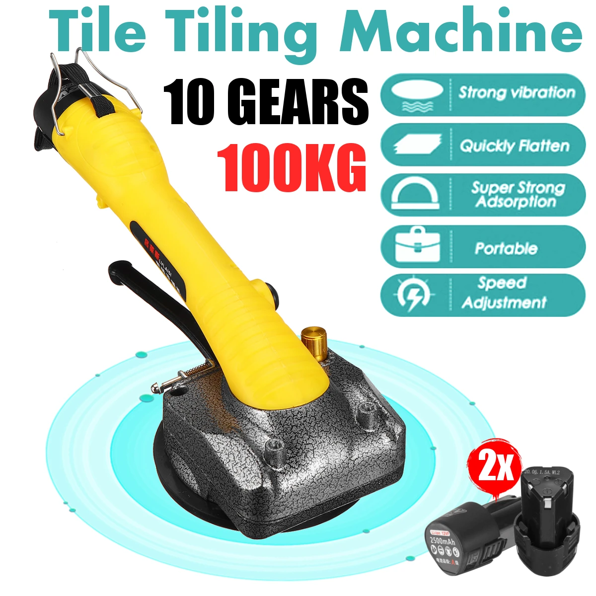 110V-240V 2500mAh Electric Tile Tiling Machine 10 Gears Wall Tile Tiling Machine w/ 2 Battery