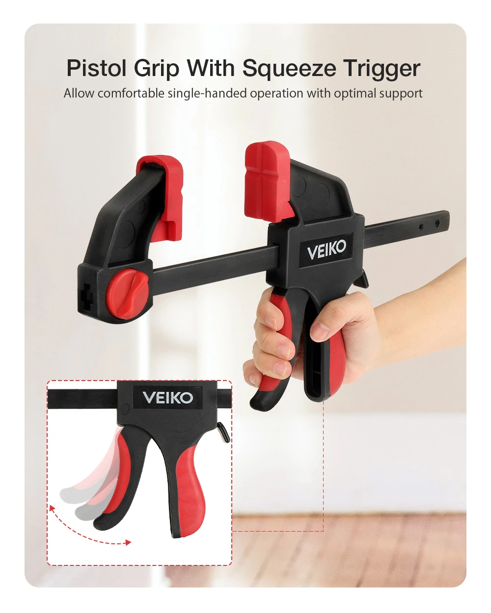 VEIKO 4Pcs 6/12inch Quick-Grip Bar Clamp One-Handed Clamp Spreader Light-Duty Quick-Change F Clamp with 100KG Load Limit Woodworking Clamp