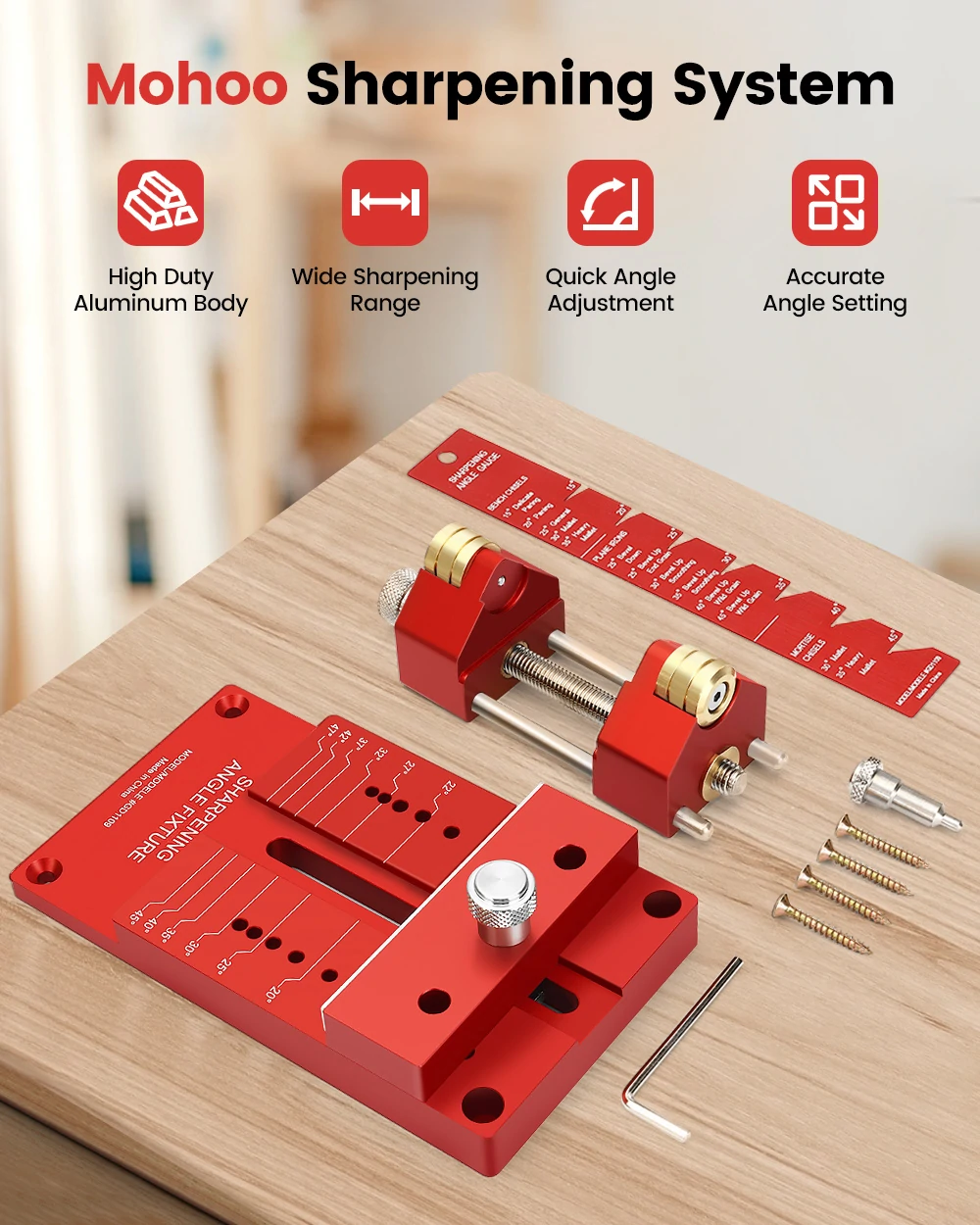 Mohoo Sharpening System Honing Guide Sharpening Holder Angle Fixture Angle Gauge for Woodworking Chisel