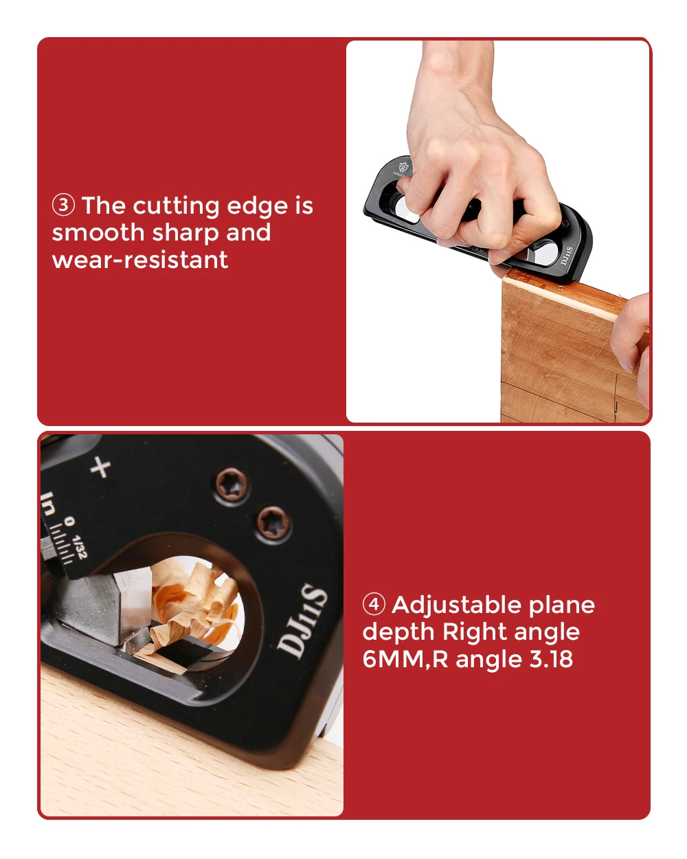 HONGDUI Woodworking Chamfer Plane with 3 Replacement Carbide Insert Double Cutter Edge Corner Plane Chamfering Planer for Quick Edge Trimming of Wood