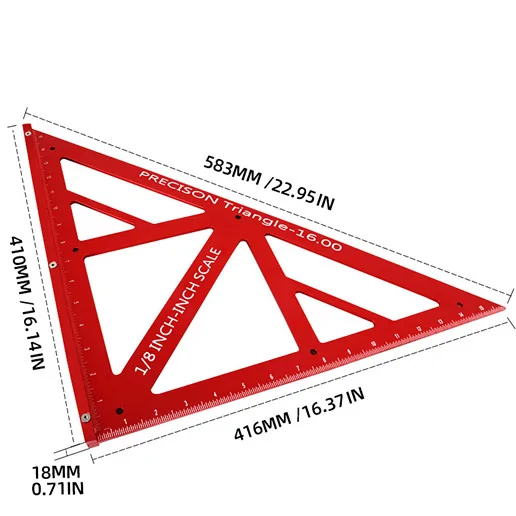 90/45 Degree Aluminum Alloy Multi-function Woodworking Triangle Ruler Inch Precision Triangle Ruler