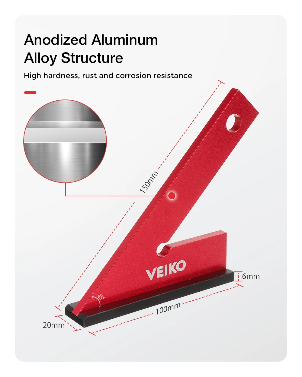 ENJOYWOOD Aluminum Alloy Miter Square with Base 45 Degree Right Angle Ruler Miter Angle Corner Ruler Woodworking Measuring Tools